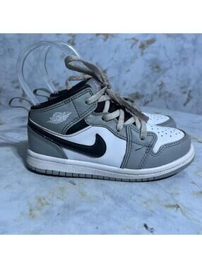 Jordan 1 Mid Retro Toddler Youth Size 10C Shoes White Gray Athletic Sneakers